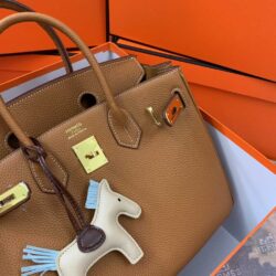 Hermes Togo Leather Gold Hardware Birkin 30 Bag with Twilly Scarf replica