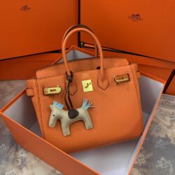 Hermes Togo Leather Gold Hardware Birkin 30 Bag with Twilly Scarf replica