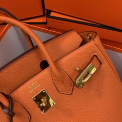 Hermes Togo Leather Gold Hardware Birkin 30 Bag with Twilly Scarf replica