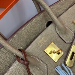 Hermes Togo Leather Gold Hardware Birkin 30 Bag with Twilly Scarf replica