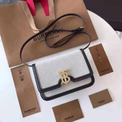 Burberry small two-tone canvas and leather TB bag replica