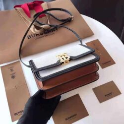 Burberry small two-tone canvas and leather TB bag replica