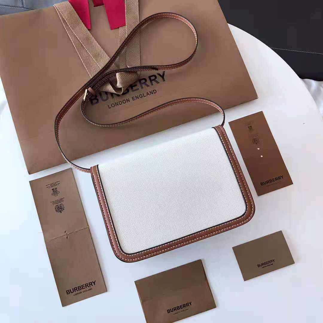 Burberry small two-tone canvas and leather TB bag replica