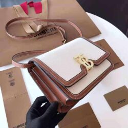 Burberry small two-tone canvas and leather TB bag replica