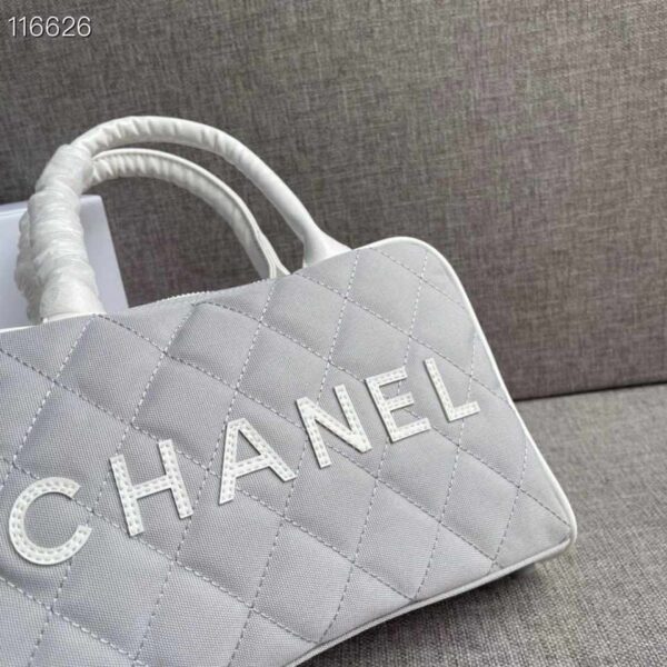 Chanel Vintage Logo Bowler Quilted Medium Gray Canvas Tote replica