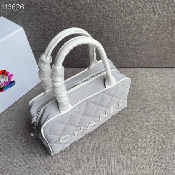 Chanel Vintage Logo Bowler Quilted Medium Gray Canvas Tote replica