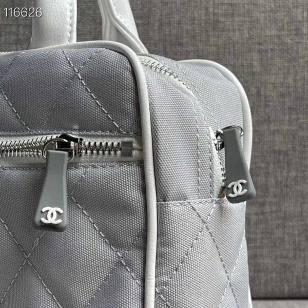 Chanel Vintage Logo Bowler Quilted Medium Gray Canvas Tote replica