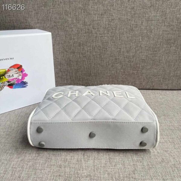 Chanel Vintage Logo Bowler Quilted Medium Gray Canvas Tote replica
