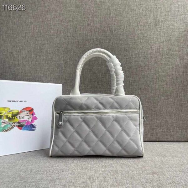Chanel Vintage Logo Bowler Quilted Medium Gray Canvas Tote replica