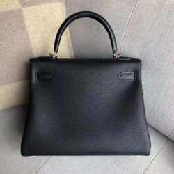 Hermes Kelly 25 Retourne Noir (Black) Togo Gold replica