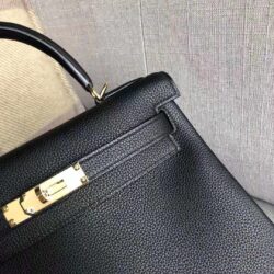 Hermes Kelly 25 Retourne Noir (Black) Togo Gold replica