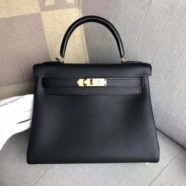 Hermes Kelly 25 Retourne Noir (Black) Togo Gold replica