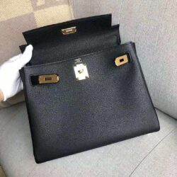 Hermes Kelly 25 Retourne Noir (Black) Togo Gold replica