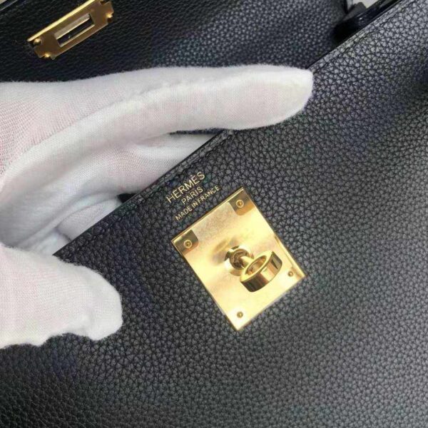 Hermes Kelly 25 Retourne Noir (Black) Togo Gold replica