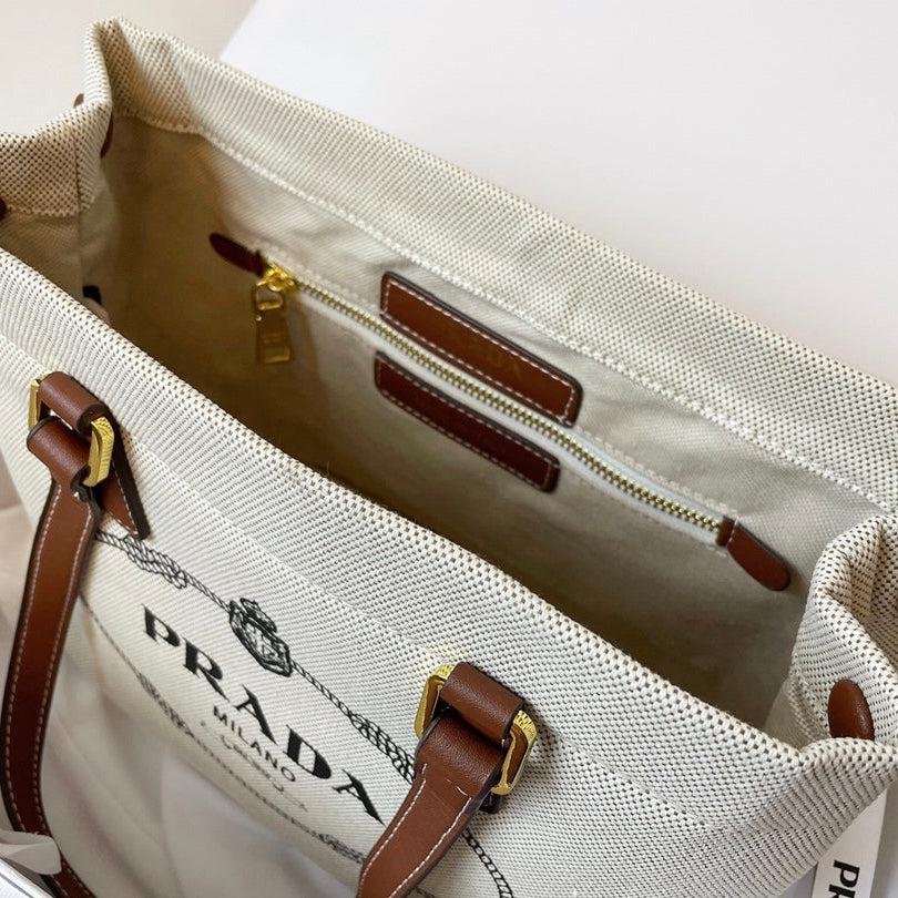 Prada Linen Blend and Leather Tote replica