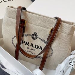 Prada Linen Blend and Leather Tote replica