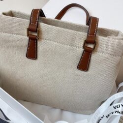 Prada Linen Blend and Leather Tote replica