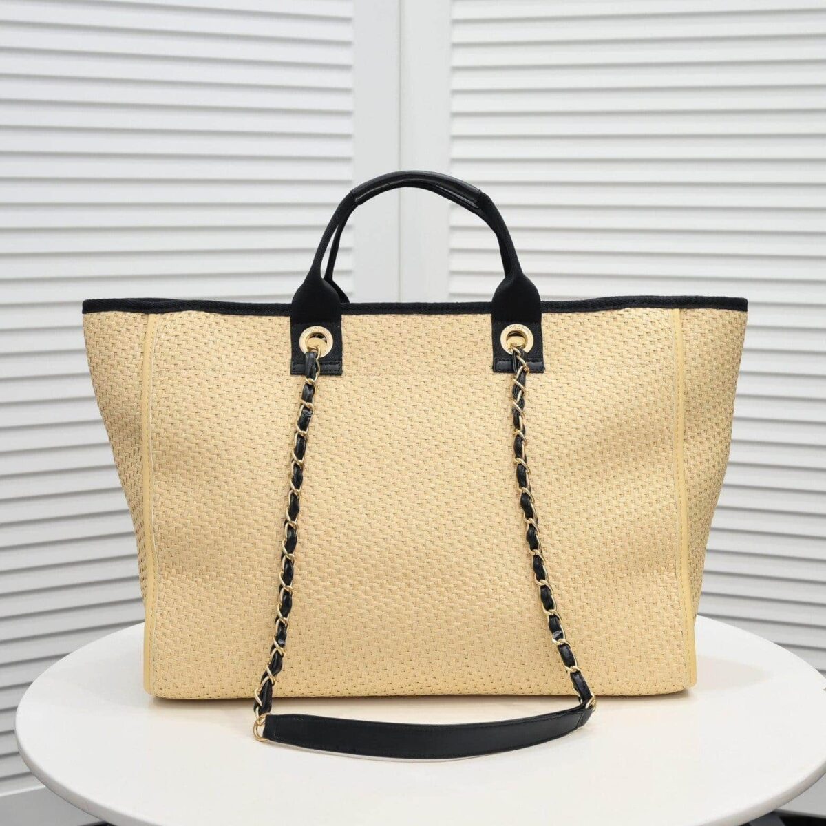 Chanel Straw Raffia Chain Small Deauville Raffia Tote replica