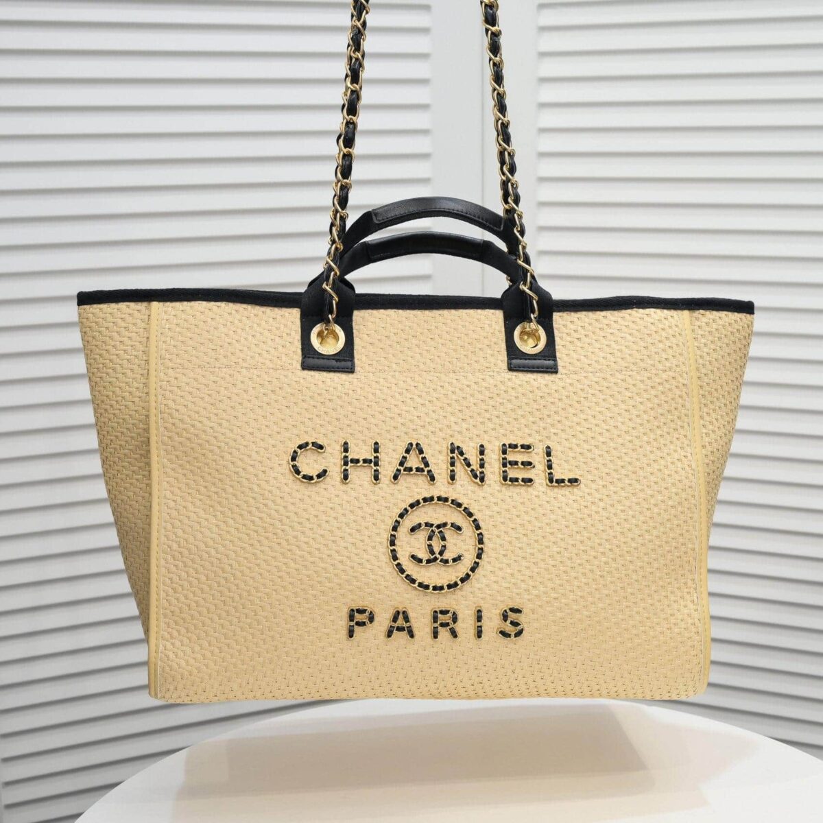 Chanel Straw Raffia Chain Small Deauville Raffia Tote replica