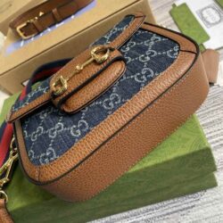 Gucci Horsebit 1955 GG Jacquard Denim Mini Bag