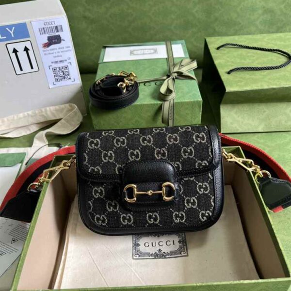 Gucci Horsebit 1955 GG Jacquard Denim Mini Bag