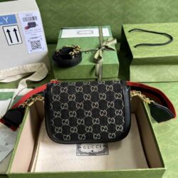 Gucci Horsebit 1955 GG Jacquard Denim Mini Bag