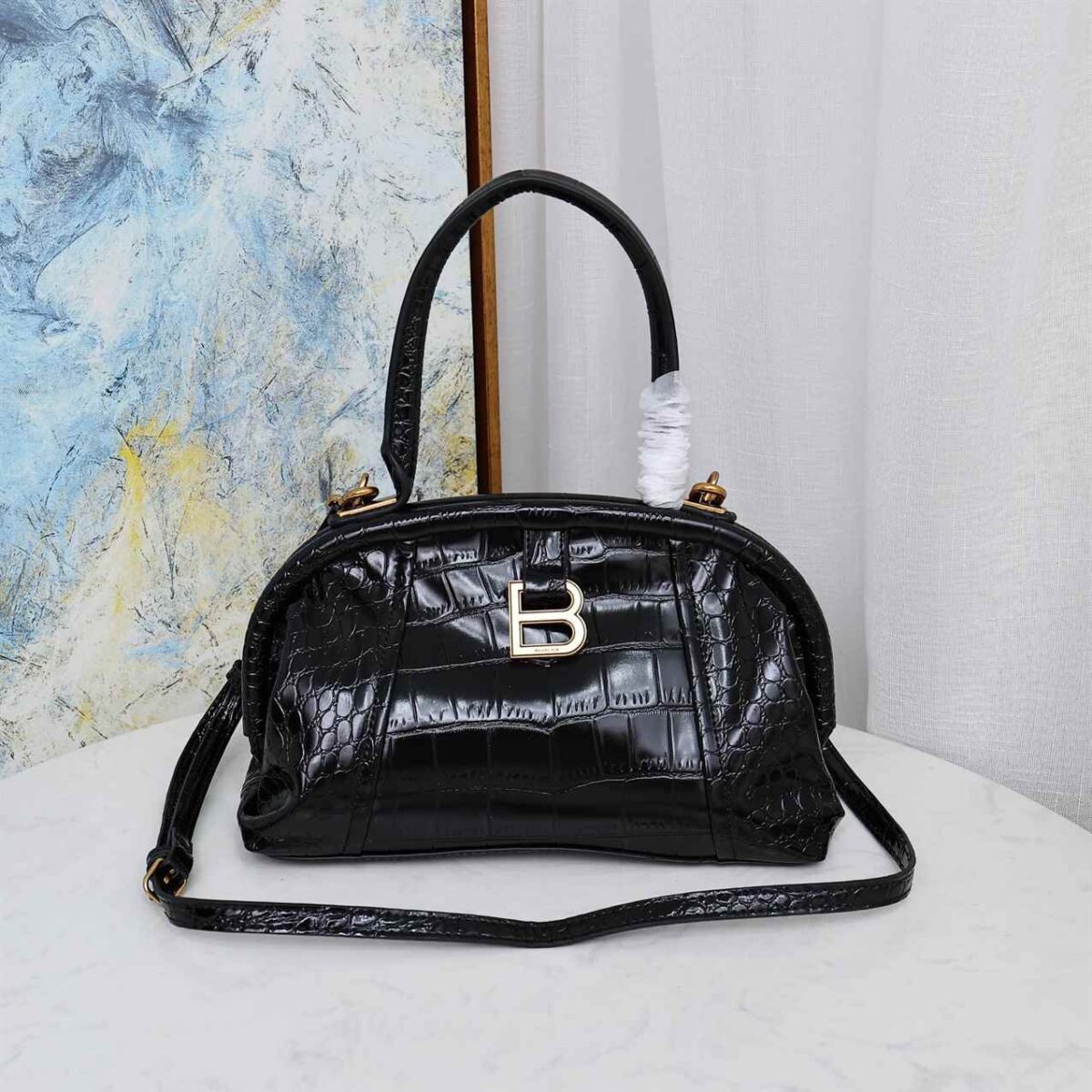 Balenciaga Editor Small Croc-Embossed Leather Bag replica