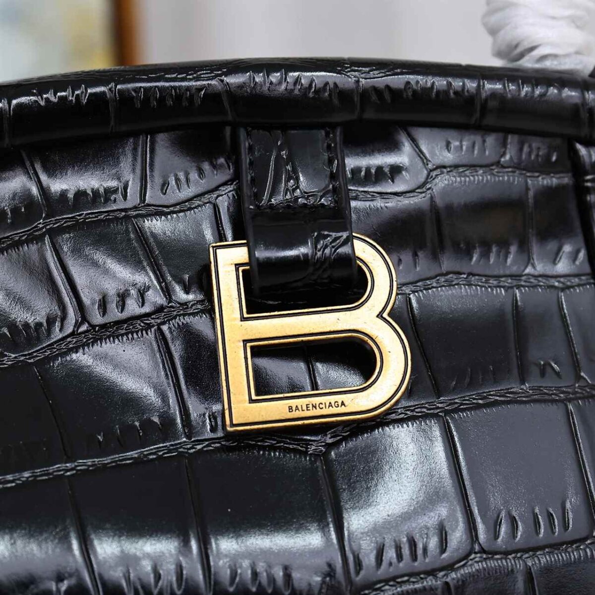 Balenciaga Editor Small Croc-Embossed Leather Bag replica