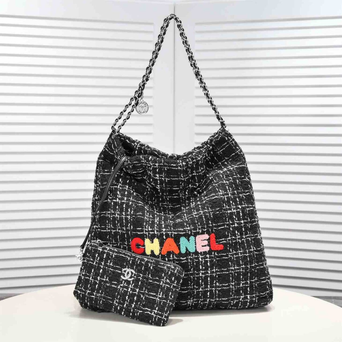 CHANEL 22 Large Handbag Wool Tweed replica