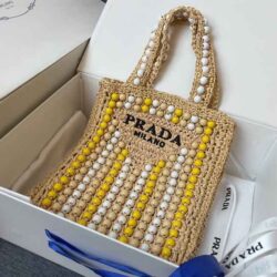 PRADA Raffia Embroidered Wood Tote Bag replica