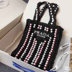 PRADA Raffia Embroidered Wood Tote Bag replica