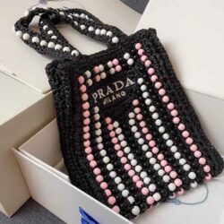 PRADA Raffia Embroidered Wood Tote Bag replica