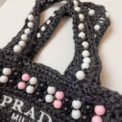 PRADA Raffia Embroidered Wood Tote Bag replica