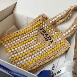 PRADA Raffia Embroidered Wood Tote Bag replica