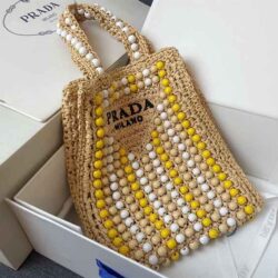 PRADA Raffia Embroidered Wood Tote Bag replica