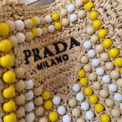 PRADA Raffia Embroidered Wood Tote Bag replica