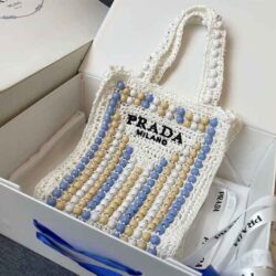 PRADA Raffia Embroidered Wood Tote Bag replica