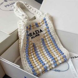 PRADA Raffia Embroidered Wood Tote Bag replica