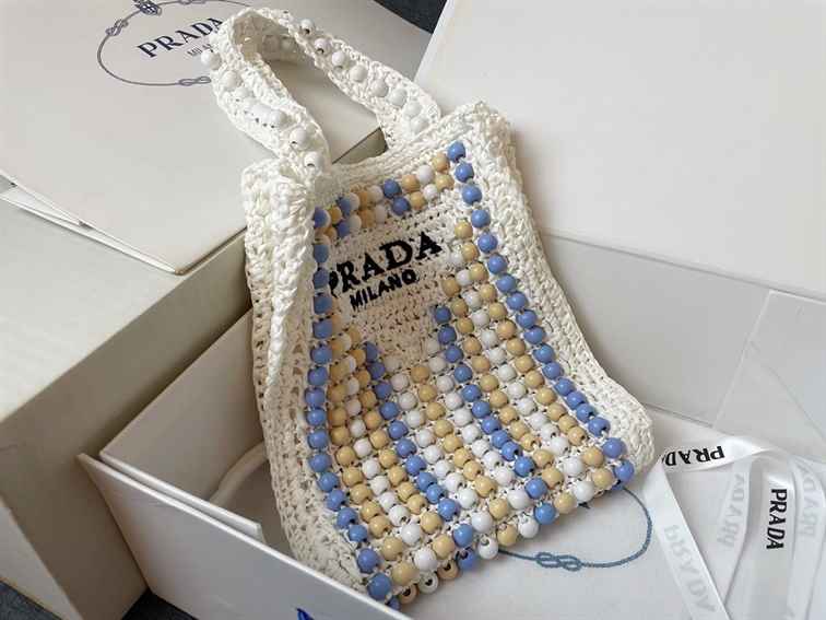 PRADA Raffia Embroidered Wood Tote Bag replica