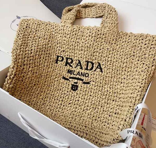 Prada Large Raffia Tote Bag Natural replica