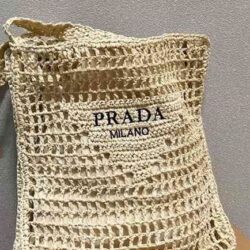 PRADA Raffia Embroidered Logo Tote Bag