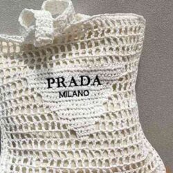 PRADA Raffia Embroidered Logo Tote Bag