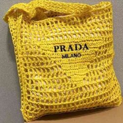 PRADA Raffia Embroidered Logo Tote Bag