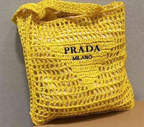 PRADA Raffia Embroidered Logo Tote Bag