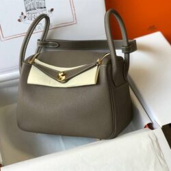 HERMÈS LINDY 26CM CLEMENCE ETOUPE 18 GOLD HARDWARE