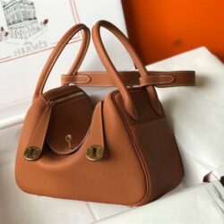 HERMÈS LINDY 26CM CLEMENCE ETOUPE 18 GOLD HARDWARE