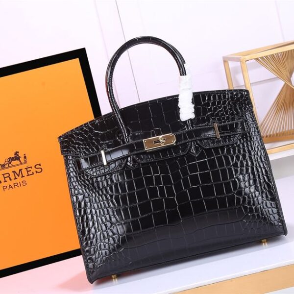 Hermès Birkin 30 Black Shiny Porosus Croc replica