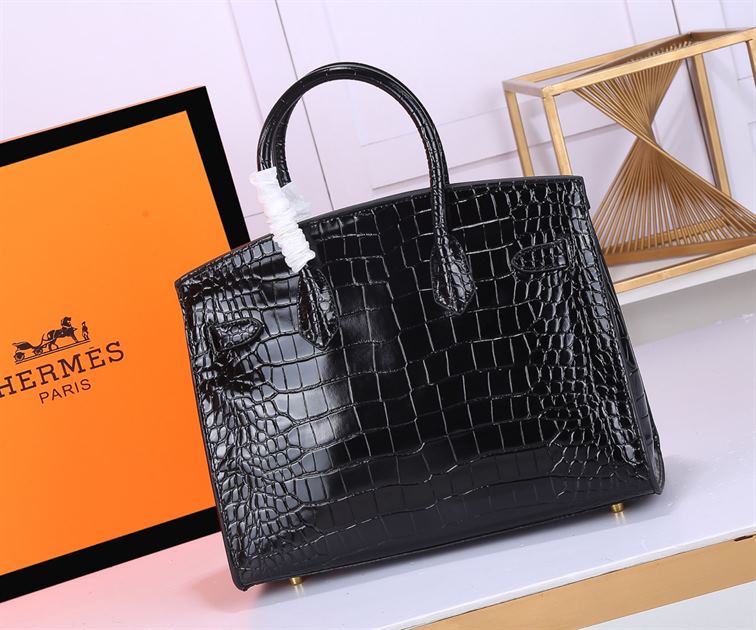 Hermès Birkin 30 Black Shiny Porosus Croc replica