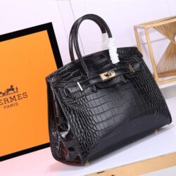 Hermès Birkin 30 Black Shiny Porosus Croc replica